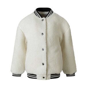 Minoti Girls Teddy Fleece Bomber Jacket / Off White